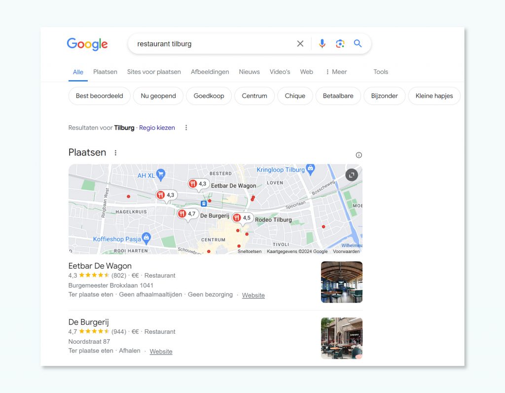 Lokale zoekresultaten in Google SERP.